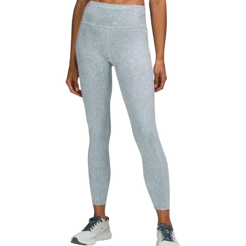 Lululemon Fast and Free Tight 25" Nulux Leggings Run City Grit White Blue Fog 6